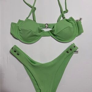 SHEIN Green Ribbed 2-piece Bikini Swimsuit Sz M